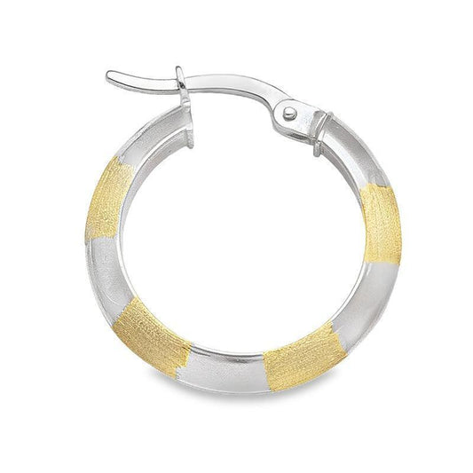 10K Yellow and White Gold Patterned Knife Edge Hoop Earrings