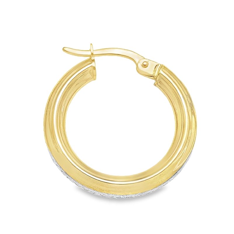 10K Yellow and White Gold Patterned Hoop Earrings