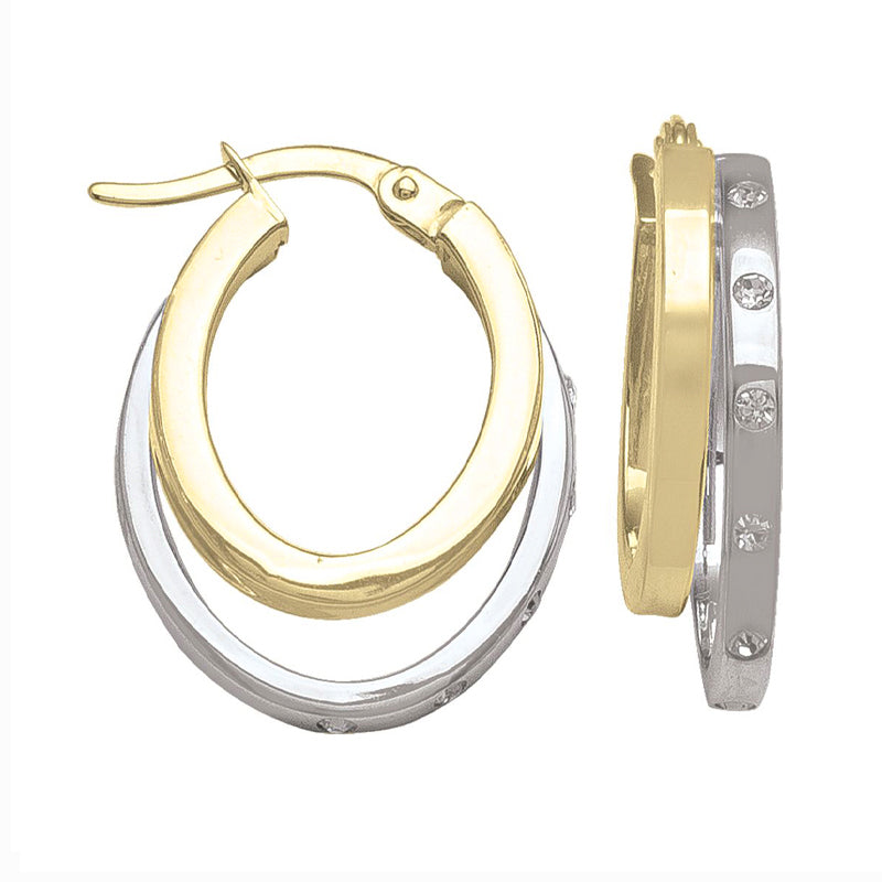 10K Yellow and White Gold Fancy Hoop Earrings