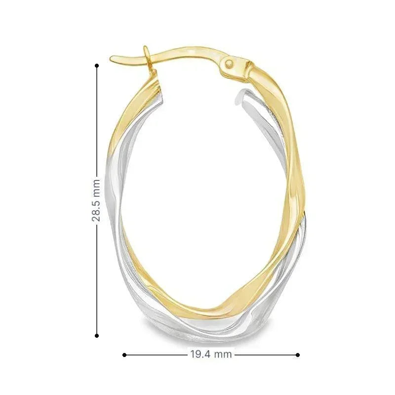 10K Two-Tone Gold Fancy Oval Hoop Earrings