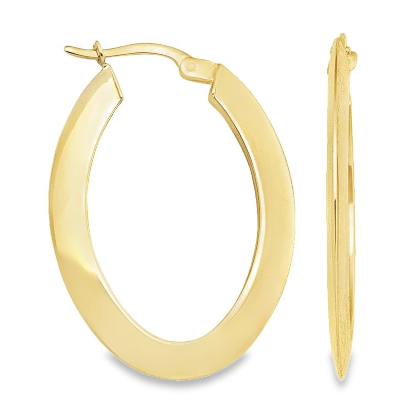 10K Yellow Gold Knife Edge Oval Hoop Earrings