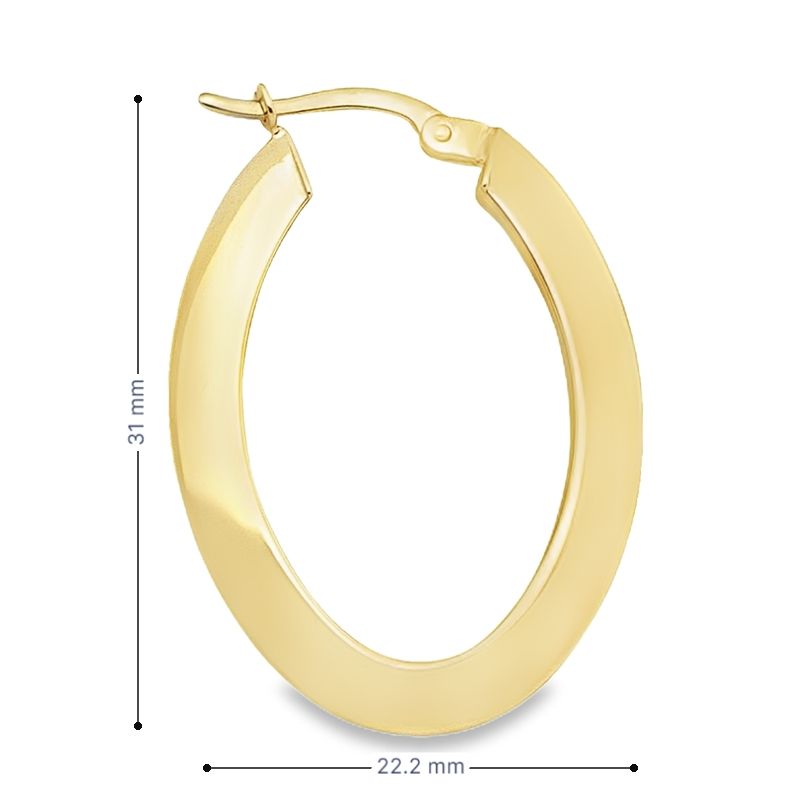 10K Yellow Gold Knife Edge Oval Hoop Earrings