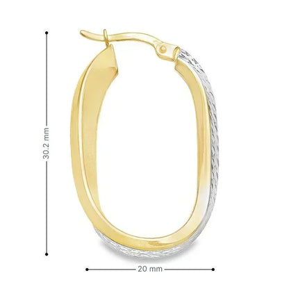 10K Two-Tone Textured Gold Oval Fancy Hoop Earrings