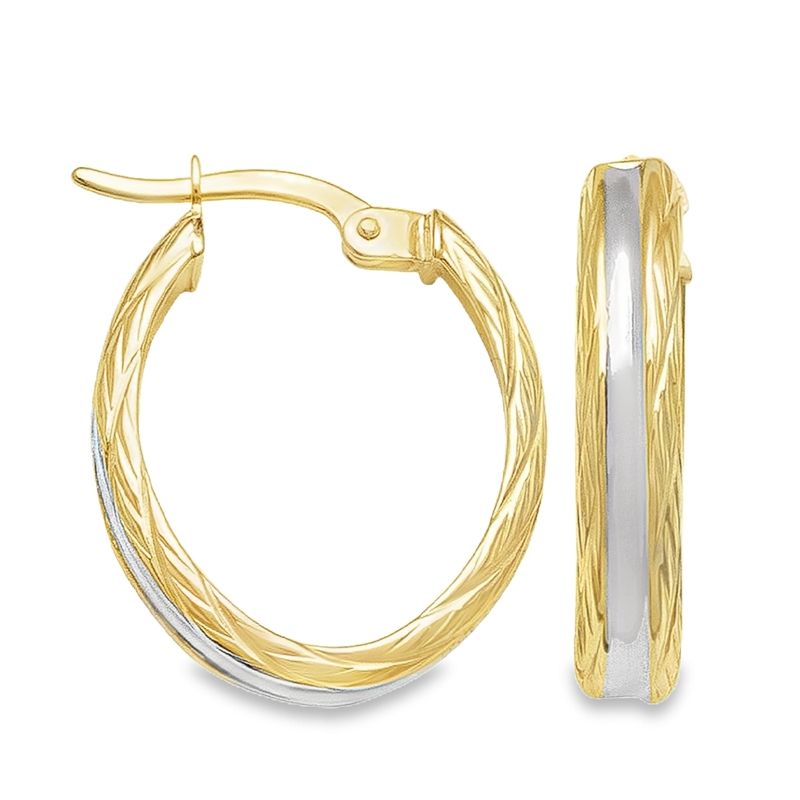 10K Two-Tone Gold Patterned Hoop Earrings