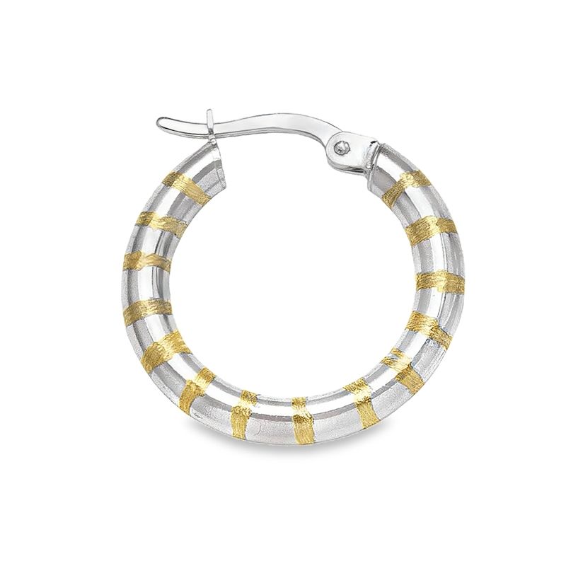 10K Yellow and White Gold 3mm Patterned Hoop Earrings