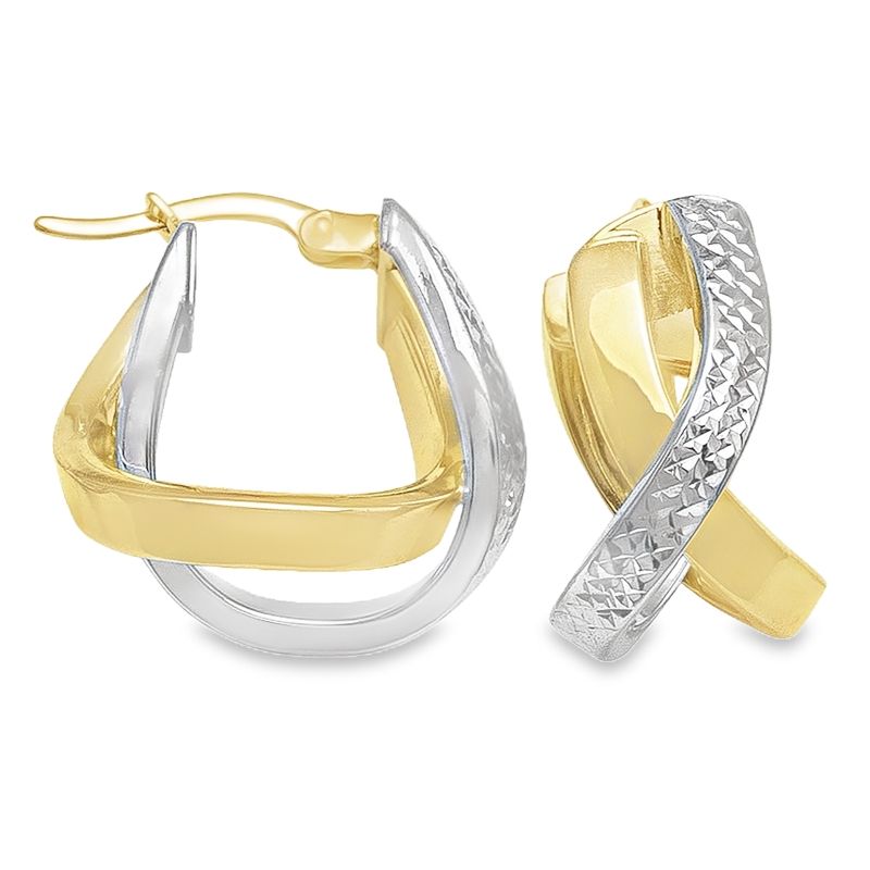 10K Two Tone Gold Fancy Hoop Earrings 