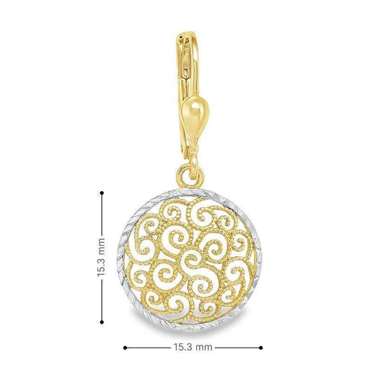 10K Two-Tone Gold Swirl Filigree Round Drop Earrings