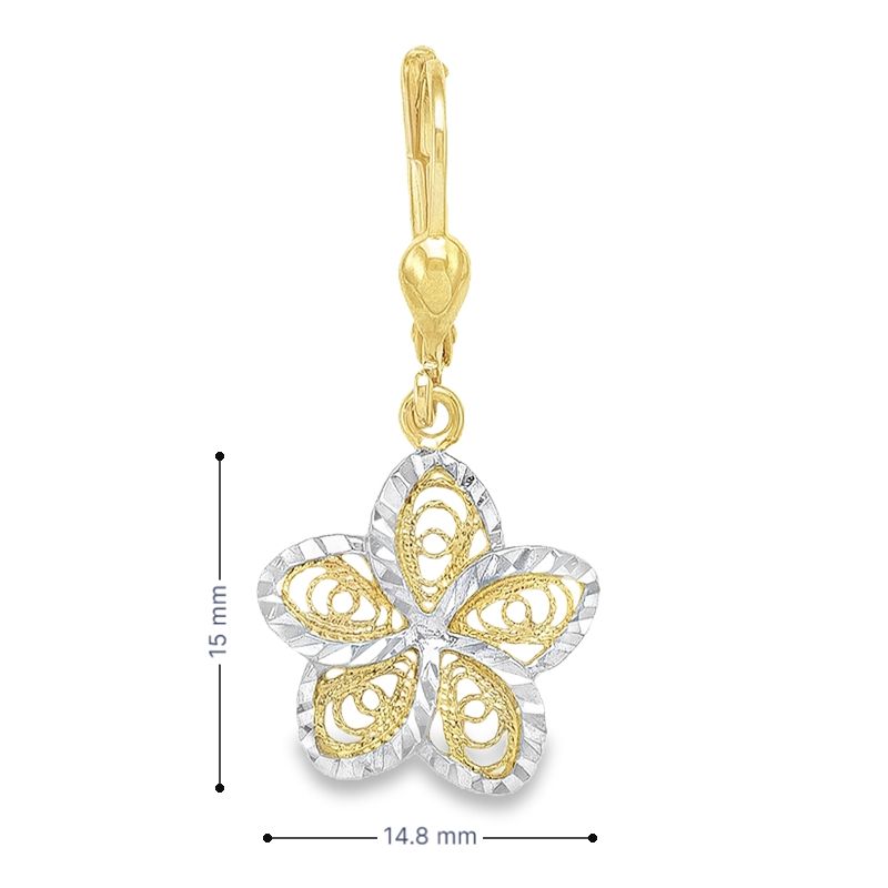 10K Two-Tone Gold Diamond-Cut Petal Flower Drop Earrings