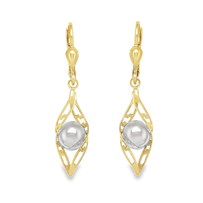 10K Yellow White Gold Fancy Drop Earrings 