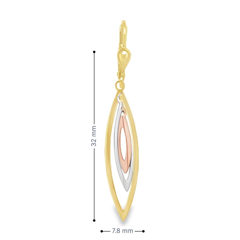 10K Tri-Colour Gold Layered Fancy Drop Earrings