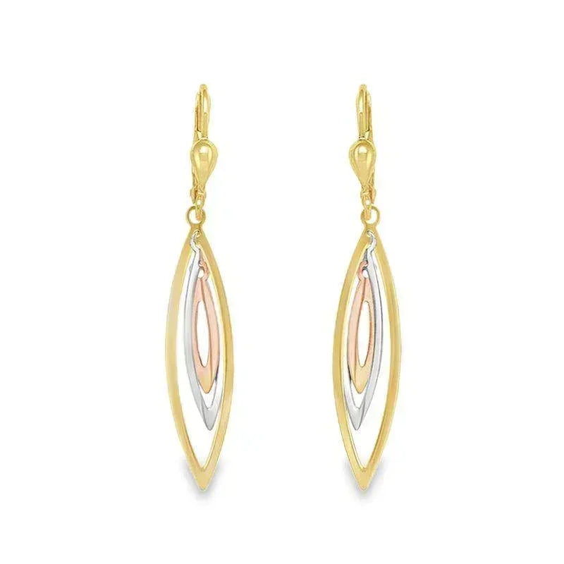 10K Tri-Colour Gold Layered Fancy Drop Earrings