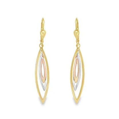 10K Tri-Colour Gold Layered Fancy Drop Earrings