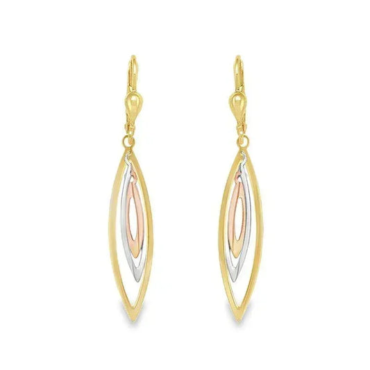 10K Tri-Colour Gold Layered Fancy Drop Earrings