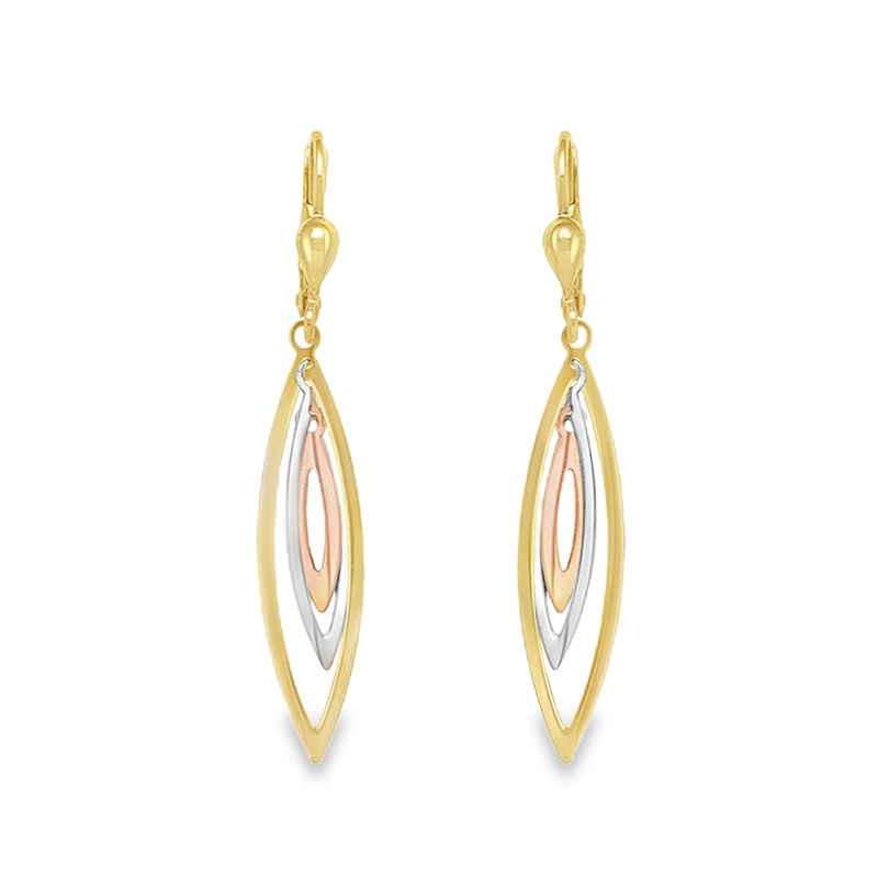 10K Tri-Colour Gold Layered Fancy Drop Earrings