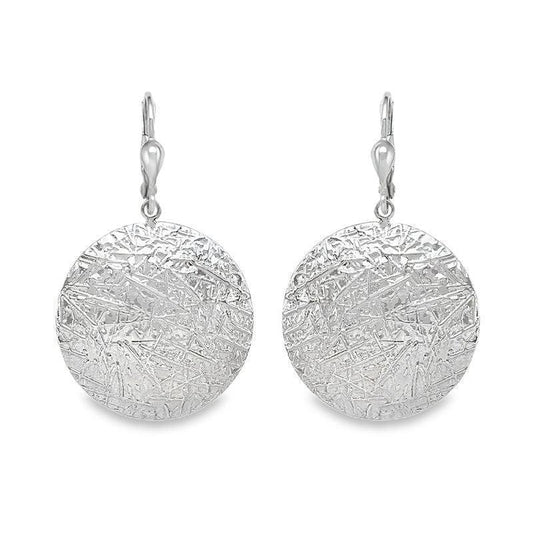 10K White Gold Textured Disc Earrings