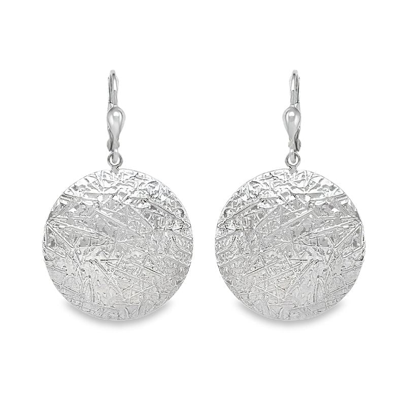 10K White Gold Textured Disc Earrings