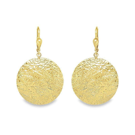 10K Yellow Gold Textured Disc Earrings