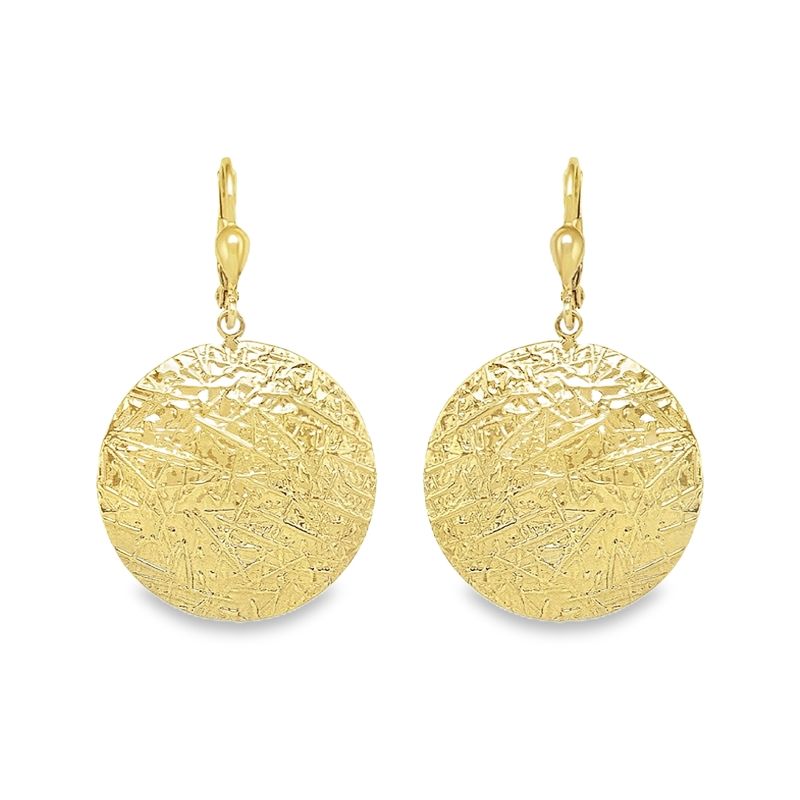 10K Yellow Gold Textured Disc Earrings