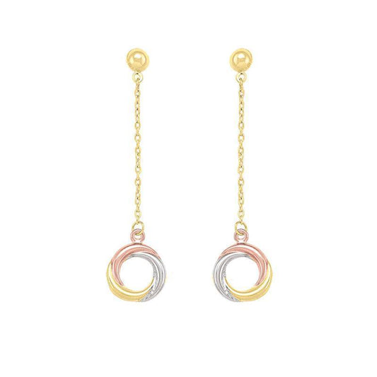 10K Tri-Colour Gold Knot Drop Earrings