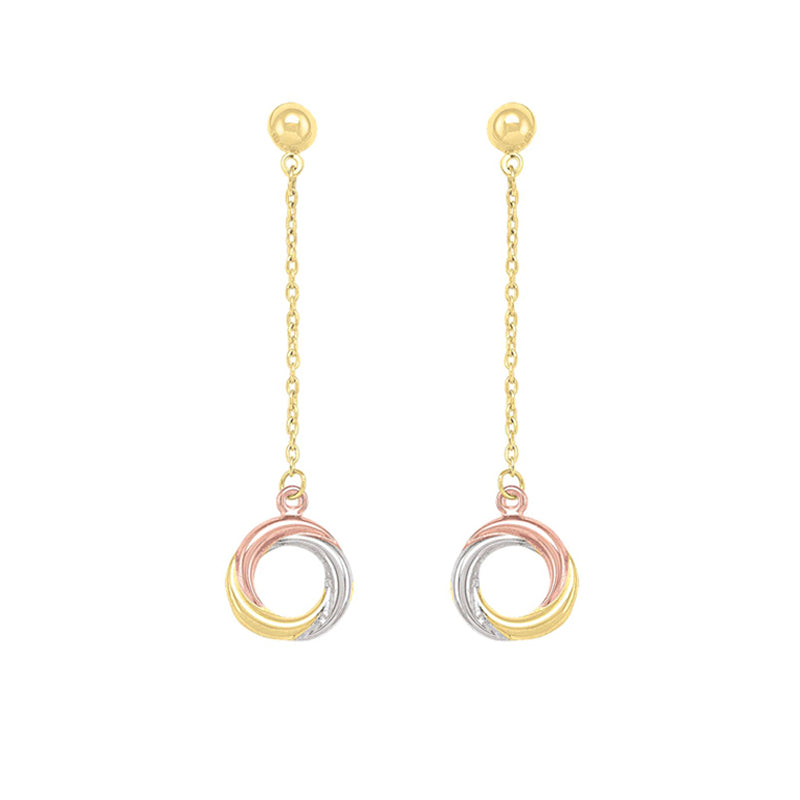 10K Tri-Colour Gold Knot Drop Earrings