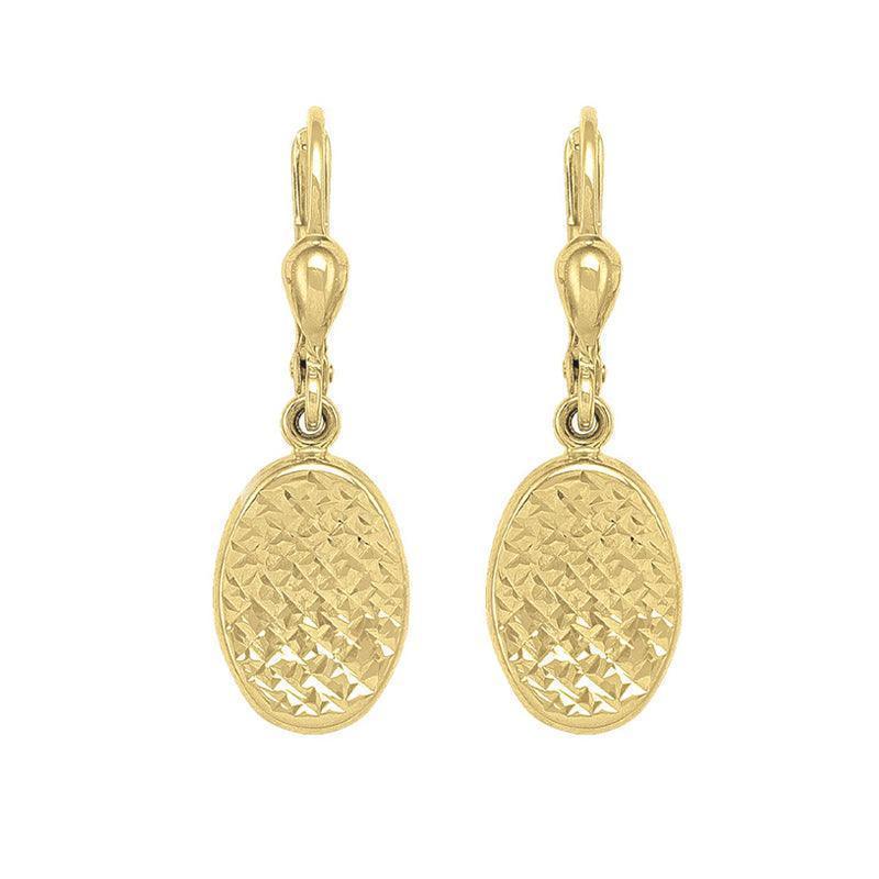 10K Yellow Gold Diamond-Cut Oval Drop Earrings