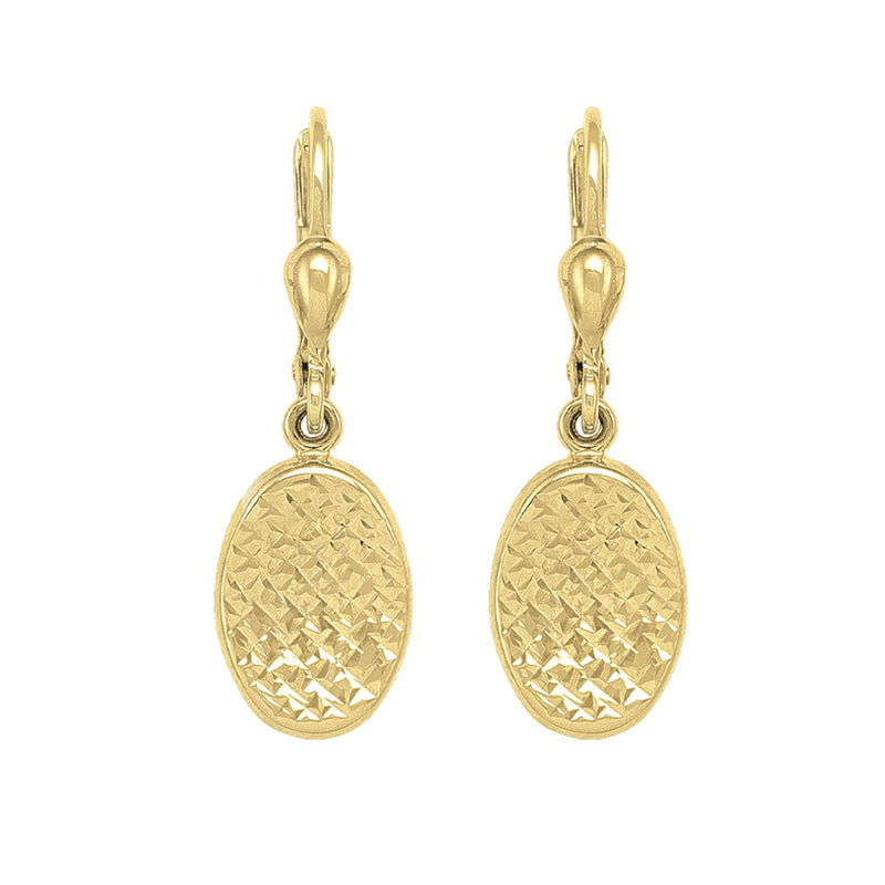 10K Yellow Gold Diamond-Cut Oval Drop Earrings