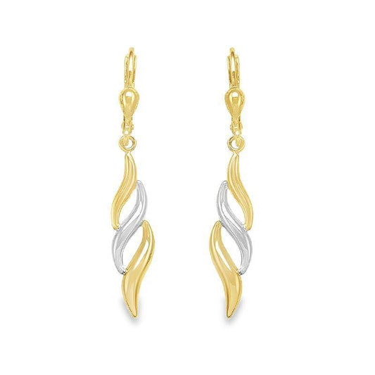 10K Two-Tone Gold Swirl Drop Earrings
