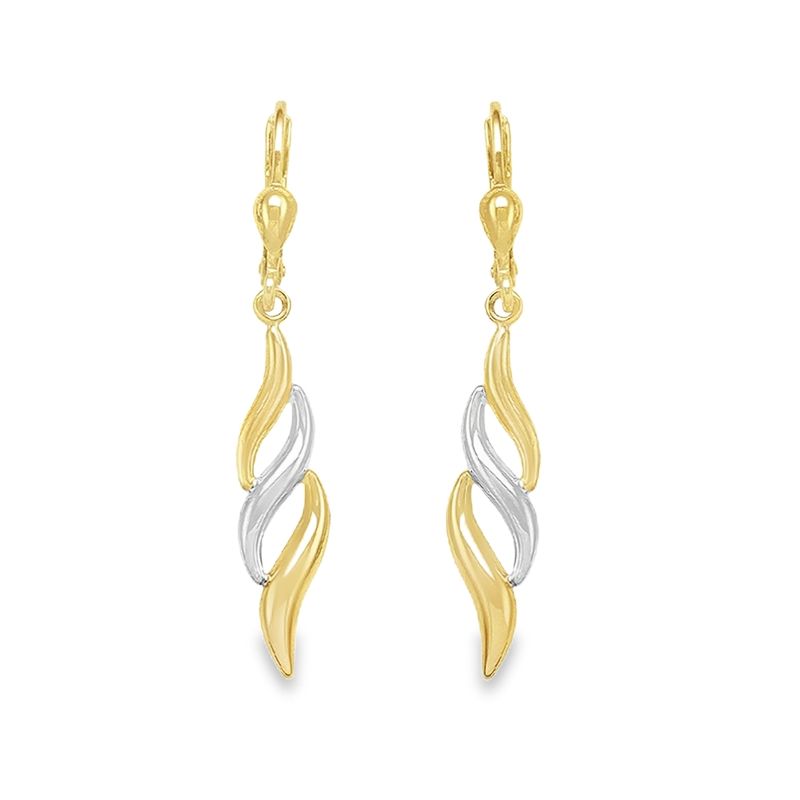 10K Two-Tone Gold Swirl Drop Earrings