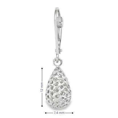 10K White Gold Fancy Diamond Cut Tear Drop Earrings