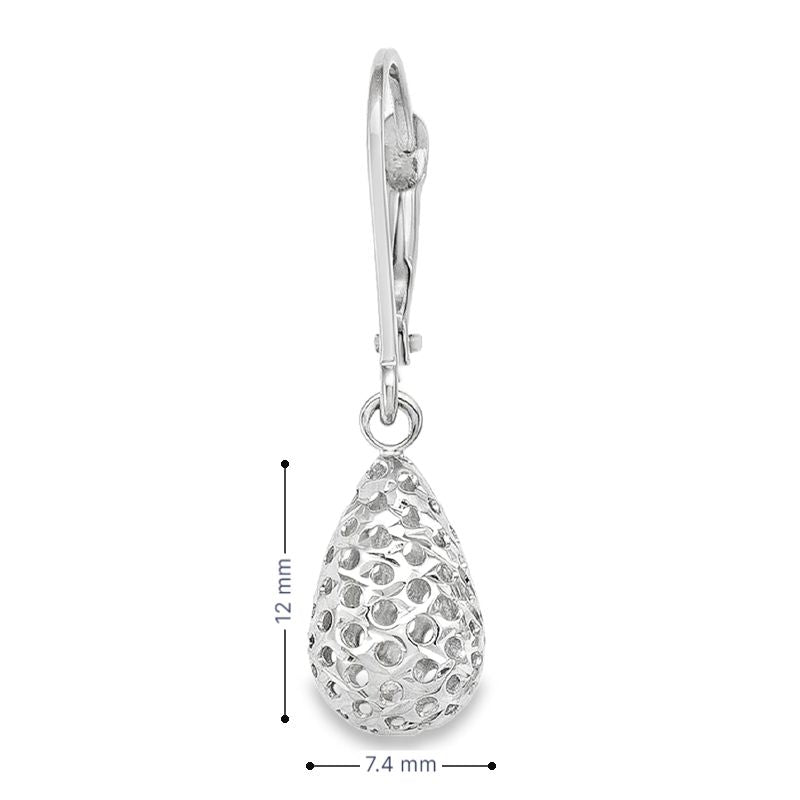 10K White Gold Fancy Diamond Cut Tear Drop Earrings