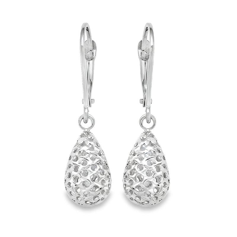 10K White Gold Fancy Diamond Cut Tear Drop Earrings