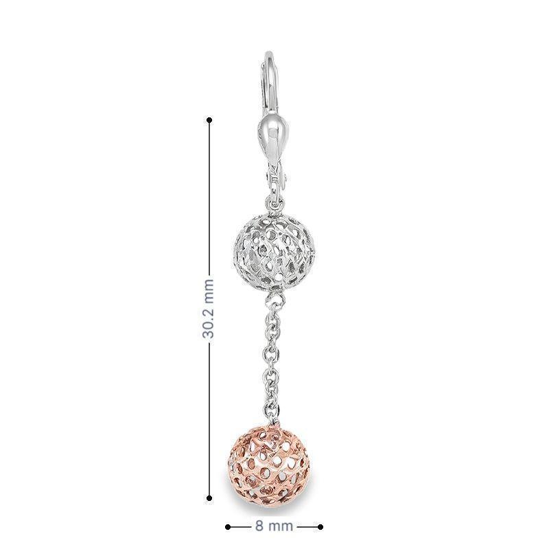 10K Pink and White Gold Diamond-Cut Ball Drop Earrings