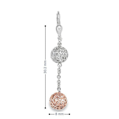 10K Pink and White Gold Diamond-Cut Ball Drop Earrings