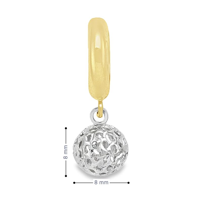 10K Yellow and White Gold Fancy Diamond Cut Drop Ball Earrings