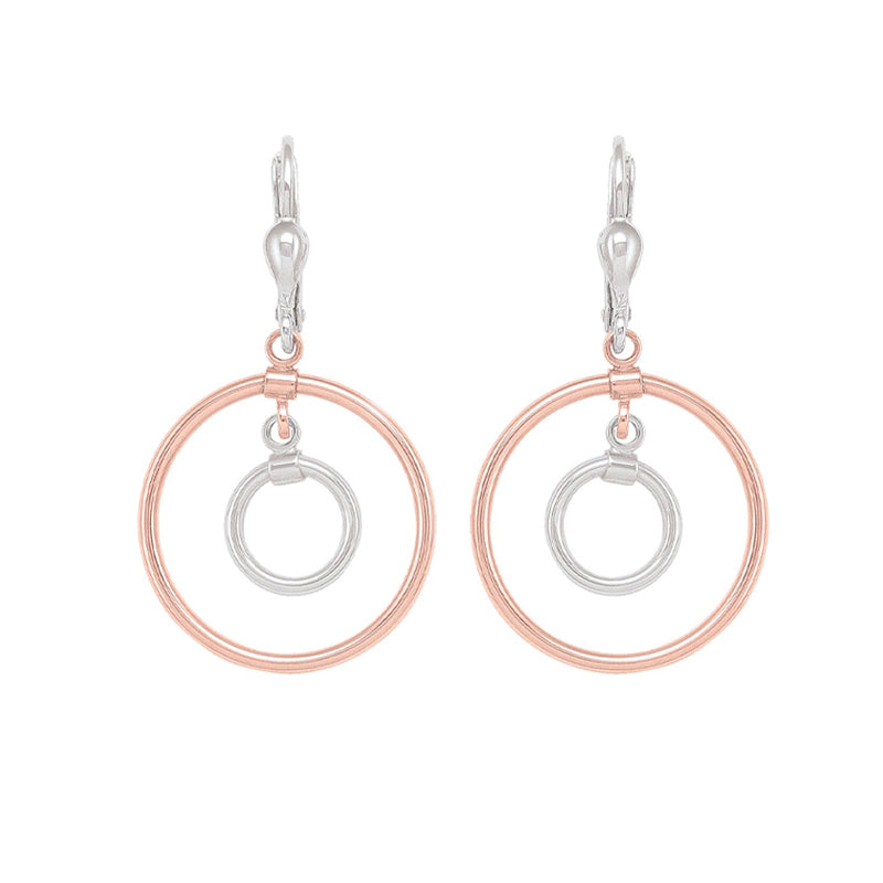 10K Rose & White Gold Interlocking Circles Drop Earrings