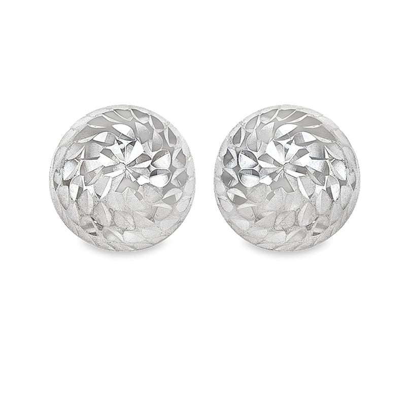 10K White Gold Half Ball Diamond Cut Stud Earrings