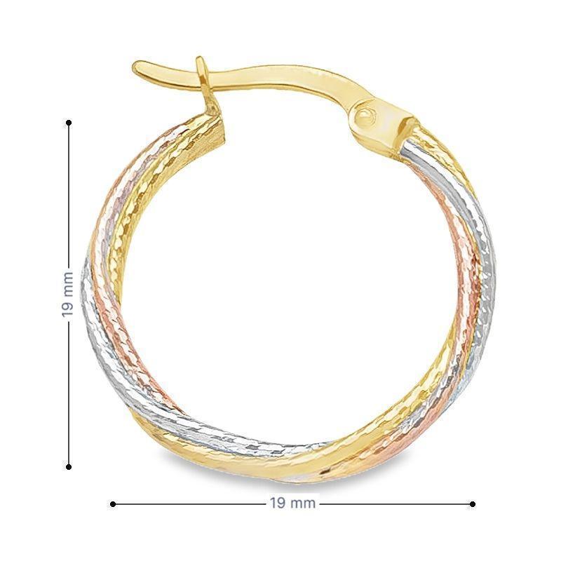 10K Yellow, White and Rose Gold Twisted Hoop Earrings