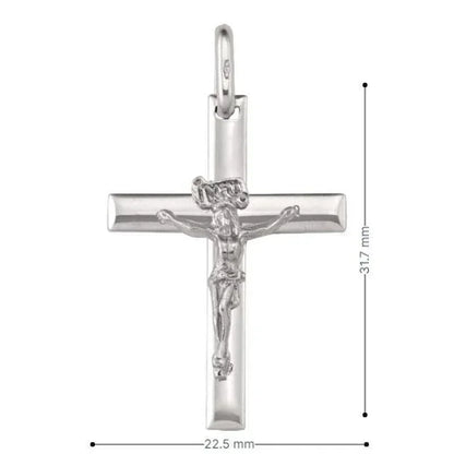 14k White Gold Religious Classic Italian Cross with Crucifix