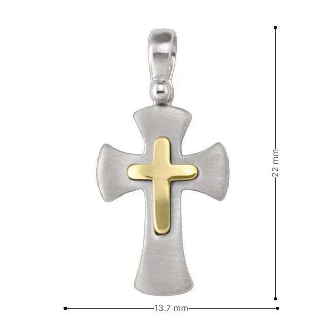 14 Karat White and Yellow Gold Religious Italian Cross