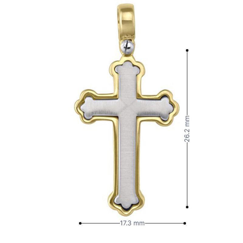 14 Karat Yellow and White Gold Orthodox Religious Italian Cross