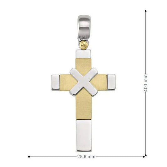 14 Karat White and Yellow Gold Fancy Religious Italian Cross