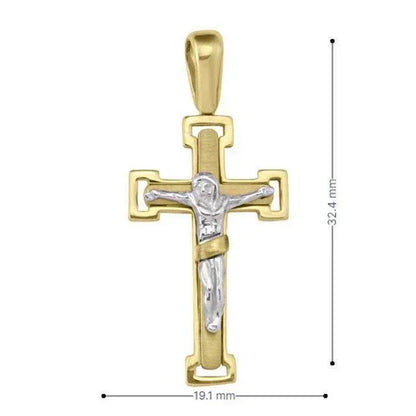 14k Yellow Gold Fancy Religious Italian Cross with White Gold Crucifix