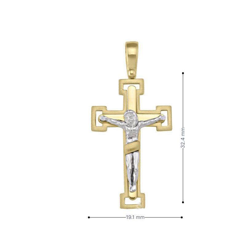 14k Yellow Gold Fancy Religious Italian Cross with White Gold Crucifix