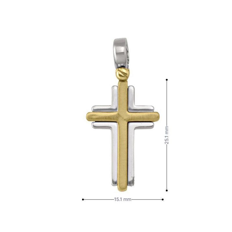 14 Karat White and Yellow Gold Modern Religious Italian Cross