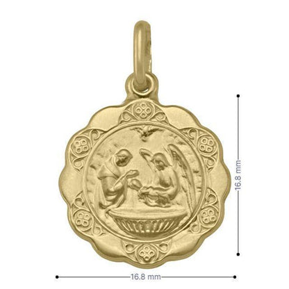10, 14 Karat Yellow Gold Hollow Baptism Medalion