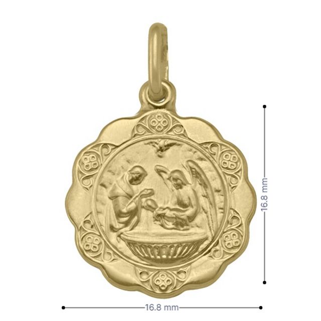 10, 14 Karat Yellow Gold Hollow Baptism Medalion