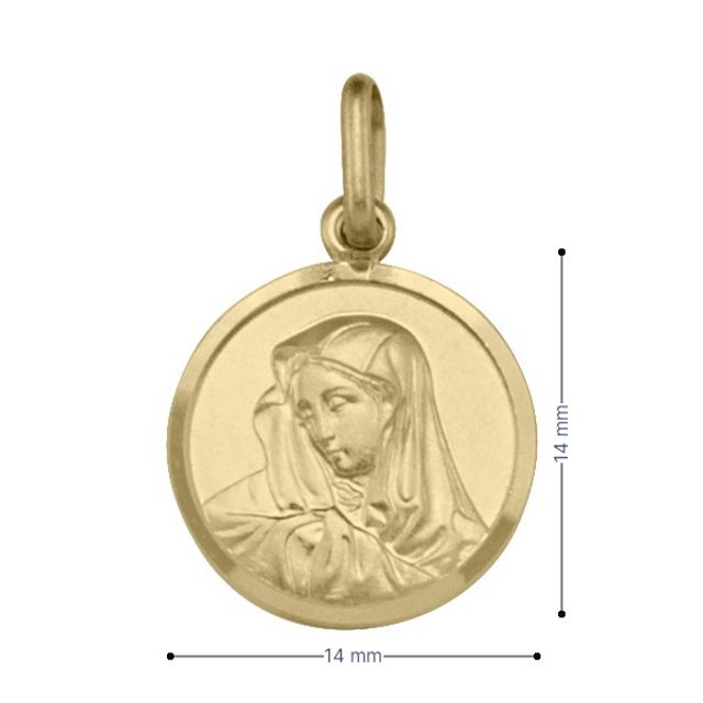 10, 14 Karat Yellow Gold Solid Madonna Medalion.