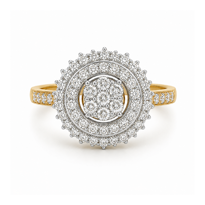 10K Yellow Gold 1.00TDW Diamond Dazzler Ring