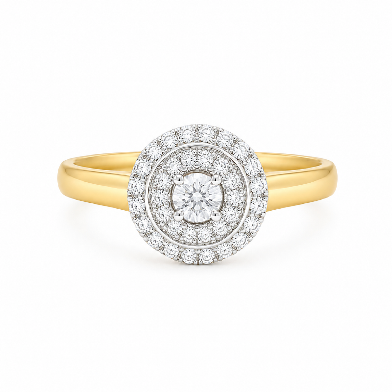 10K Yellow Gold 0.25TDW Diamond Halo Ladies Ring
