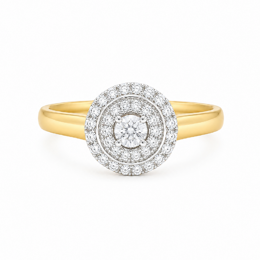 10K Yellow Gold 0.25TDW Diamond Halo Ladies Ring